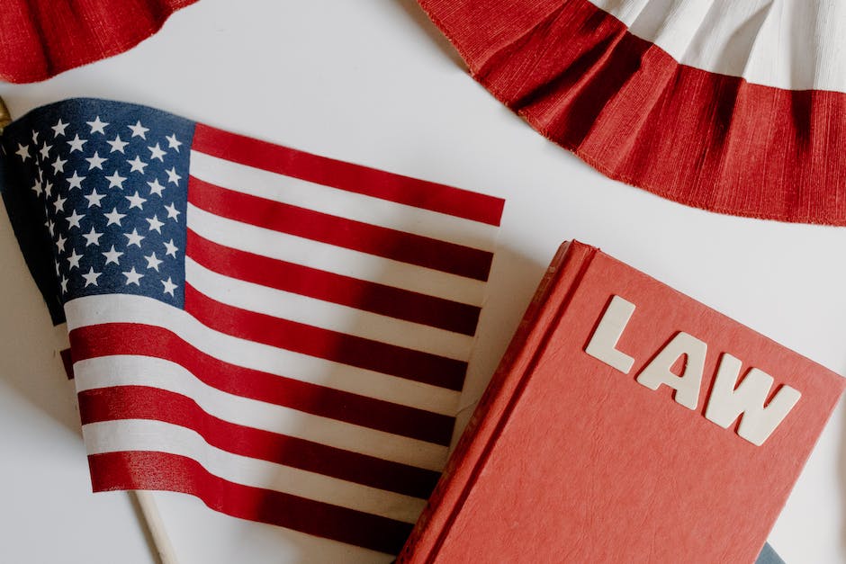 american flag, red book with word law on cover